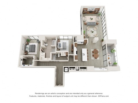 B3 two bedroom three bath floorplan